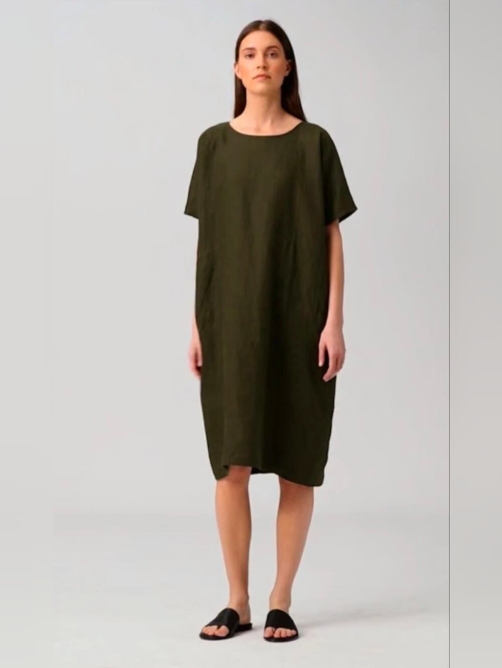 Eileen Fisher Organic Handkerchief Linen Shift Dress Boxy Drape Ballet Neck  XL